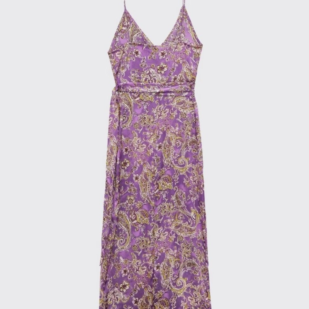 ZARA PAISLEY SATIN DRESS - XS